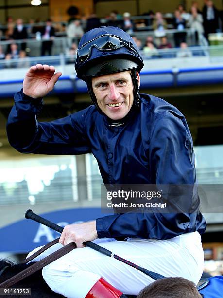 Johnny Murtagh on Rip Van Winkle celebrates winning The Queen Elizabeth II Stakes at Ascot Racecourse on September 26, 2009 in Ascot, England.