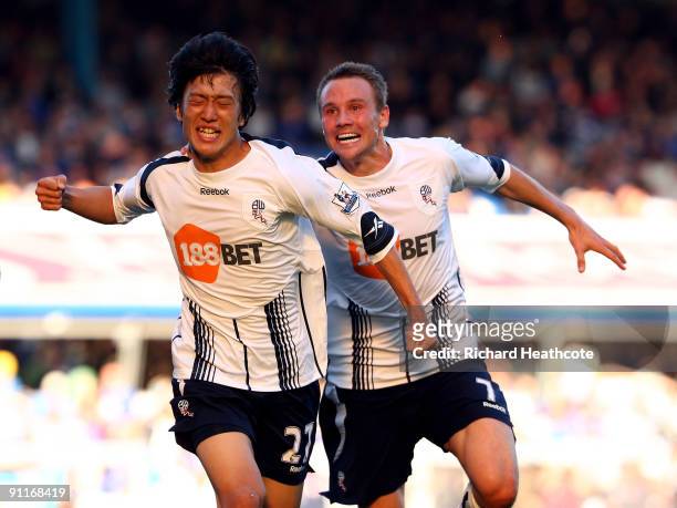 Chung-Yong Lee of Bolton celebrates scoring their second goal during the Premier League match between Birmingham City and Bolton Wanderers at St....