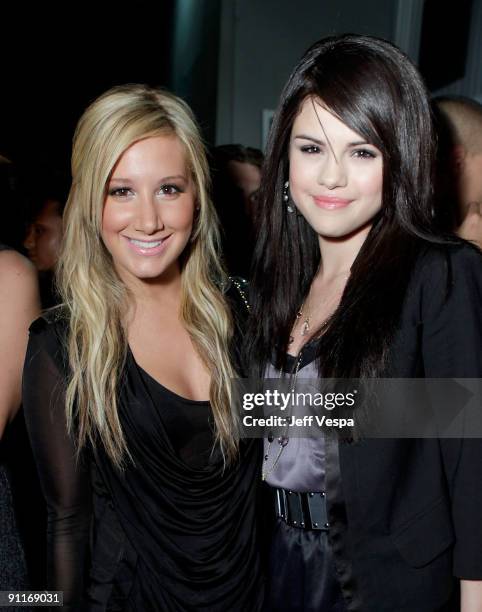 Actresses Ashley Tisdale and Selena Gomez arrive at the 7th Annual Teen Vogue Young Hollywood Party held at Milk Studios on September 25, 2009 in...