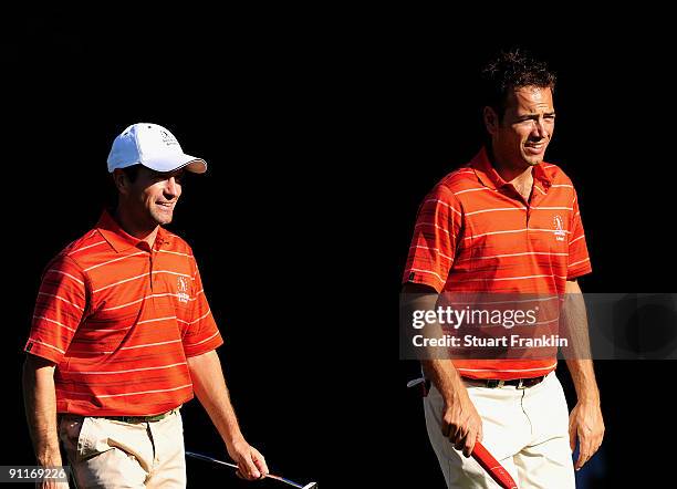 Steve Webster and Nick Dougherty of the Great Britain and Northern Ireland team during the afternoon foursomes at The Vivendi Trophy with Severiano...