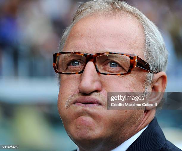 Luigi Del Neri head coach of UC Sampdoria reacts during the Serie A match between UC Sampdoria and FC Inter Milan at Stadio Luigi Ferraris on...