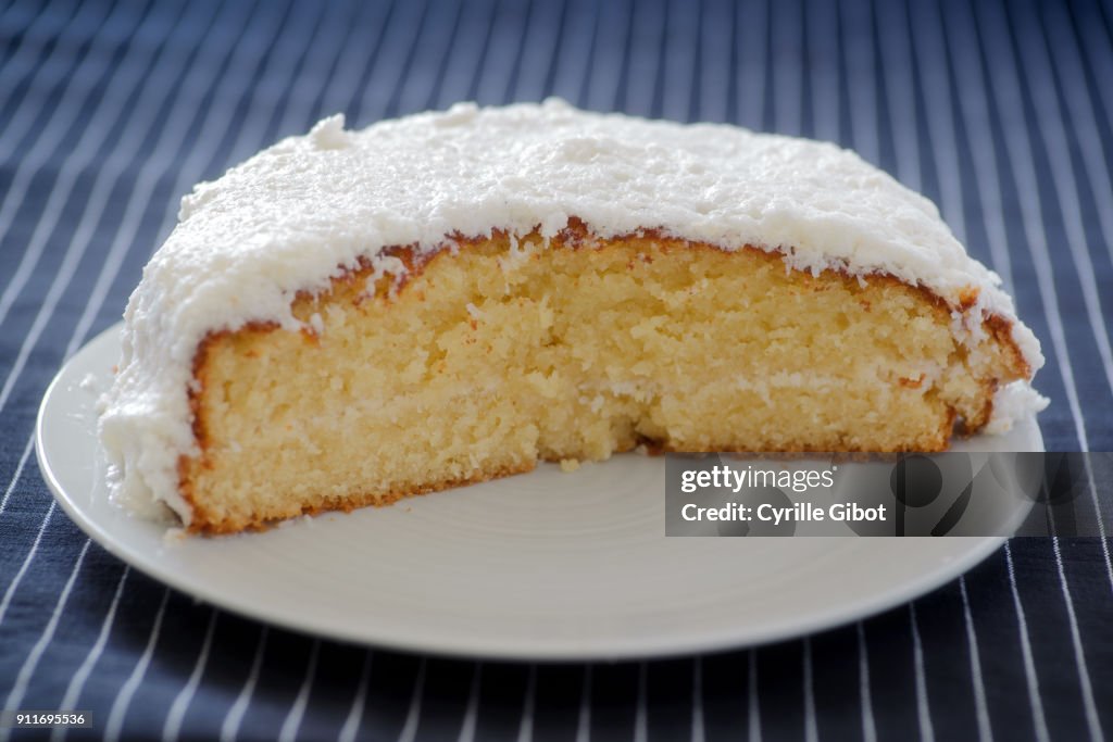 Homemade coconut cream cake on a plate