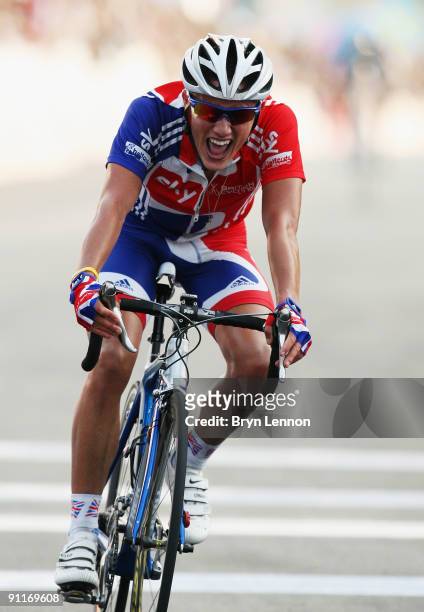 Peter Kennaugh of Great Britain crosses the line to finish 4th in the Men's Under 23 Road Race at the 2009 UCI Road World Championships on September...