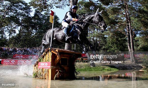 Mykhailo Nastenko of Russia rides Fibra during the Cross Country of the HSBC FEI European Eventing Championships on September 26, 2009 in...