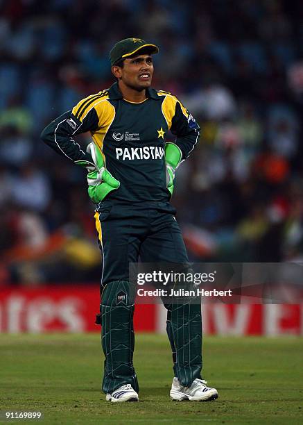 Kamran Akmal of Pakistan looks despondent during The ICC Champions Trophy Group A Match between India and Pakistan on September 26, 2009 at The...