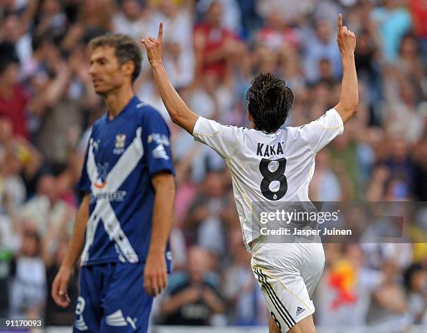 Kaka of Real Madrid celebrates his goal during the La Liga match between Real Madrid and Tenerife at the Estadio Santiago Bernabeu on September 26,...