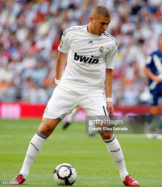 Karim Benzema of Real Madrid in action during the La Liga match between Real Madrid and Tenerife at Estadio Santiago Bernabeu on September 26, 2009...