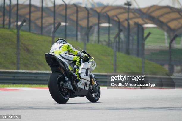 Alvaro Bautista of Spain and Angel Nieto Team heads down a straight during the MotoGP Tests In Sepang at Sepang Circuit on January 29, 2018 in Kuala...