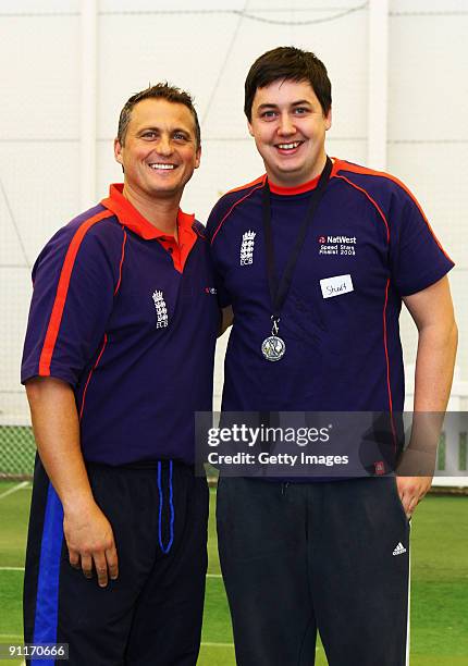 Darren Gough poses with Male Adult finalist Stuart Lyons during the 2009 Natwest Speed Stars national final at Lord's on 26 September, 2009 in...