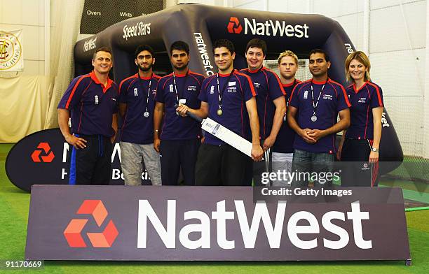 Darren Gough and Charlotte Edwards pose with the Male Adult finalists during the 2009 Natwest Speed Stars national final at Lord's on 26 September,...