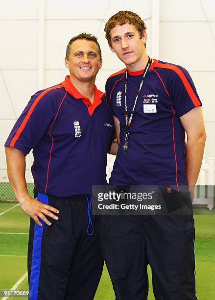 Darren Gough poses with Male Under 18 finalist Grant Thornton during the 2009 Natwest Speed Stars national final at Lord's on 26 September, 2009 in...