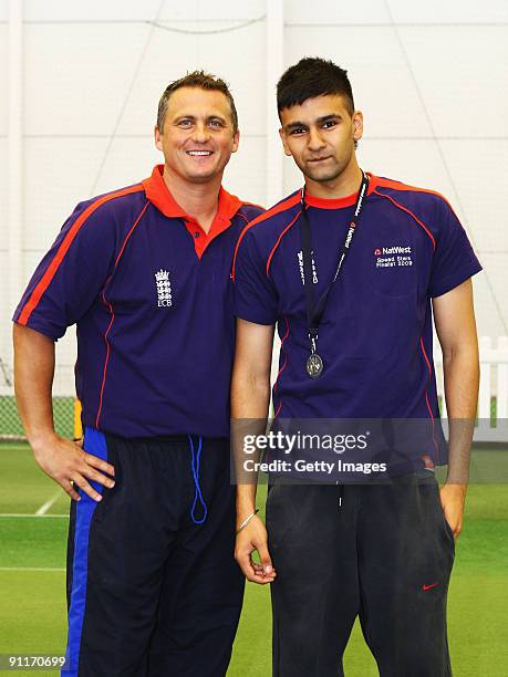 Darren Gough poses with Male Under 18 finalist Ravi Singh during the 2009 Natwest Speed Stars national final at Lord's on 26 September, 2009 in...