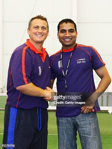 Darren Gough poses with Male Adult finalist Sher Mohammed during the 2009 Natwest Speed Stars national final at Lord's on 26 September, 2009 in...