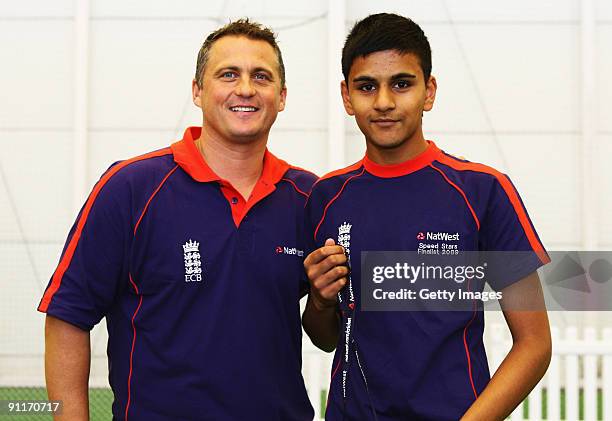 Darren Gough poses with Male Under 18 finalist Neil Singh during the 2009 Natwest Speed Stars national final at Lord's on 26 September, 2009 in...