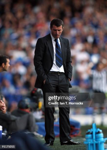 Roy Keane, the Ipswich manager, looks downwards during the Coca-Cola Championship match between Ipswich Town and Newcastle United at Portman Road...