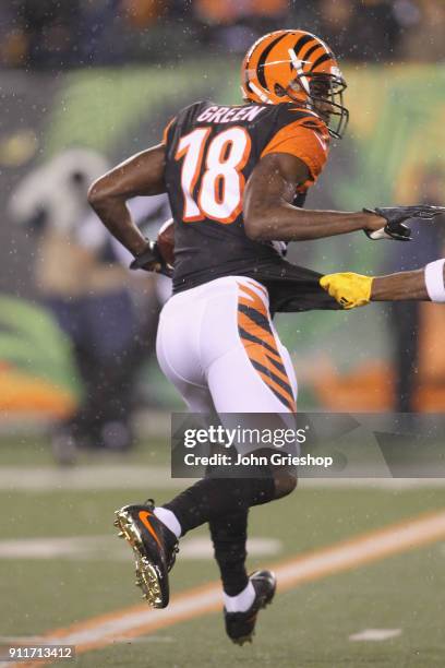 Green of the Cincinnati Bengals runs the football upfield during the game against the Pittsburgh Steelers at Paul Brown Stadium on December 4, 2017...