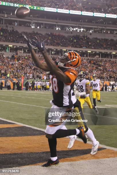 Green of the Cincinnati Bengals stretches for an overthrown pass during the game against the Pittsburgh Steelers at Paul Brown Stadium on December 4,...