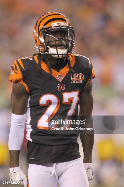Dre Kirkpatrick of the Cincinnati Bengals celebrates a defensive stop during the game against the Pittsburgh Steelers at Paul Brown Stadium on...