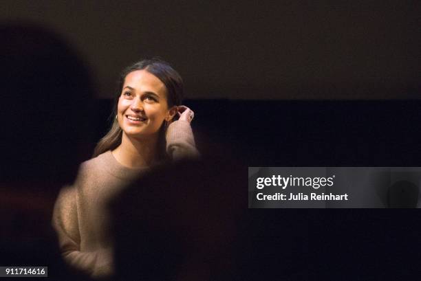 Actress Alicia Vikander participates in a masterclass following the screening of her film Euphoria at Stora Teatern during the Gothenburg Film...