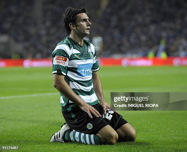Sporting CP´s Helder Postiga reacts during their Portuguese First league football match against FC Porto at the Dragao Stadium in Porto, on September...