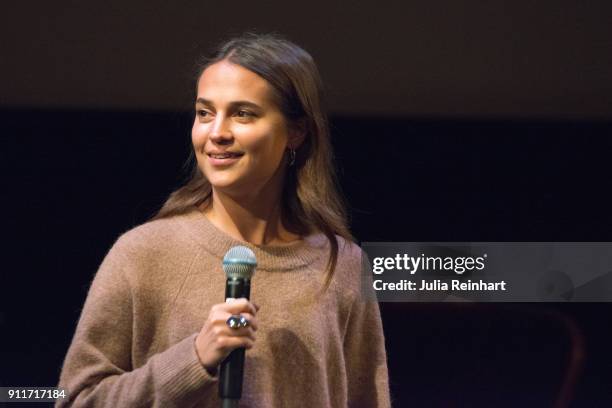 Actress Alicia Vikander participates in a masterclass following the screening of her film Euphoria at Stora Teatern during the Gothenburg Film...