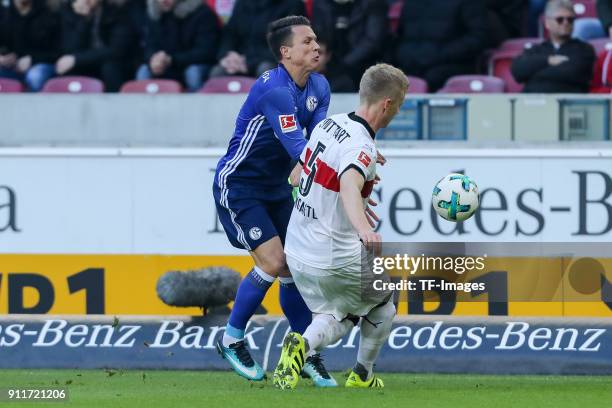 Yevhen Konoplyanke of Schalke and Timo Baumgartl of Stuttgart battle for the ball during the Bundesliga match between VfB Stuttgart and FC Schalke 04...