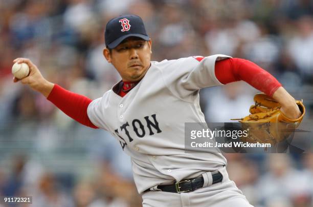 Daisuke Matsuzaka of the Boston Red Sox pitches against the New York Yankees during the game on September 26, 2009 at Yankee Stadium in the Bronx...