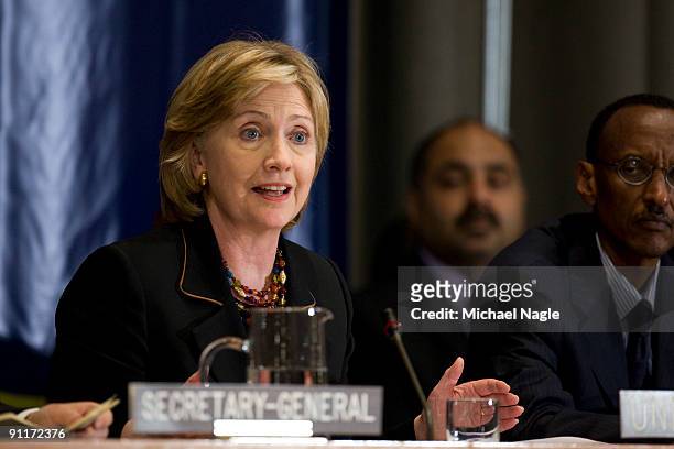 Secretary of State Hillary Clinton speaks at a meeting she co-hosted UN Secretary-General Ban Ki-moon on food security at United Nations Headquarters...