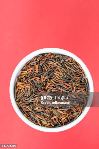 black and red rice directly above view, macro shot. traditional food. - national diet of japan stock pictures, royalty-free photos & images