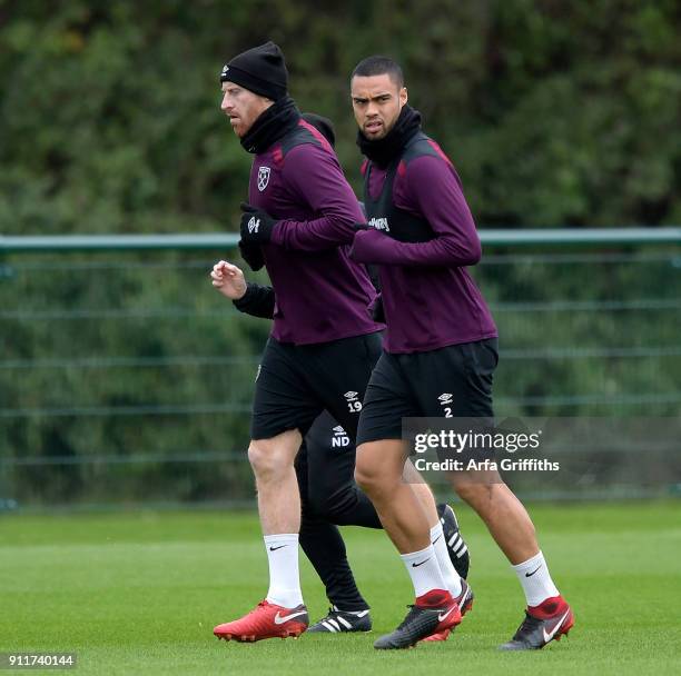 Winston Reid of West Ham United during West Ham training at Rush Green on January 29, 2018 in Romford, England.