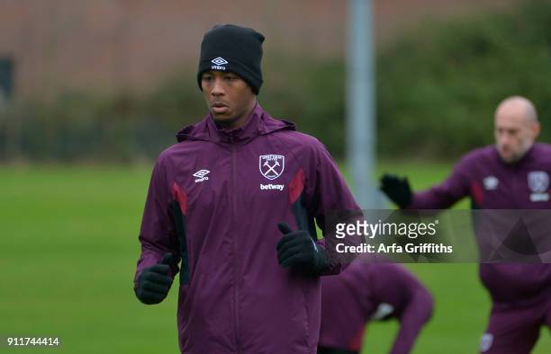 Reece Oxford of West Ham United during Training at Rush Green on January 29, 2018 in Romford, England.