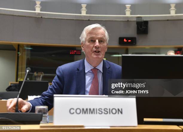 European Union Chief Negotiator in charge of Brexit negotiations Michel Barnier arrives for a General affairs council debate on the article 50...