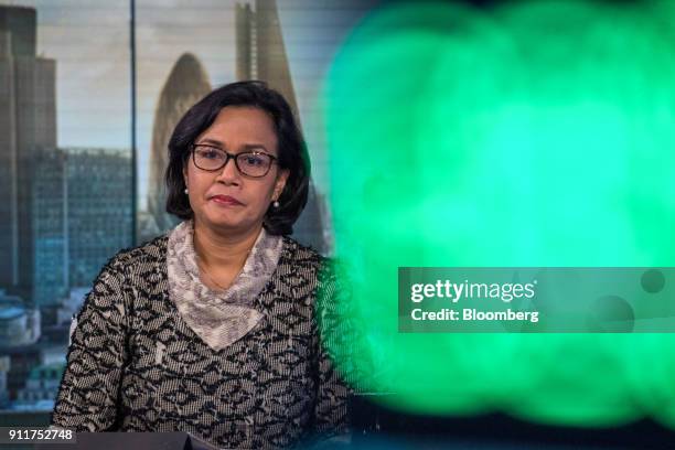 Mulyani Indrawati, Indonesia's finance minister, pauses during a Bloomberg Television interview in London, U.K., on Monday, Jan. 29, 2018. Indonesia...
