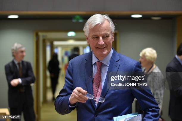 European Union Chief Negotiator in charge of Brexit negotiations Michel Barnier arrives for a General affairs council debate on the article 50...