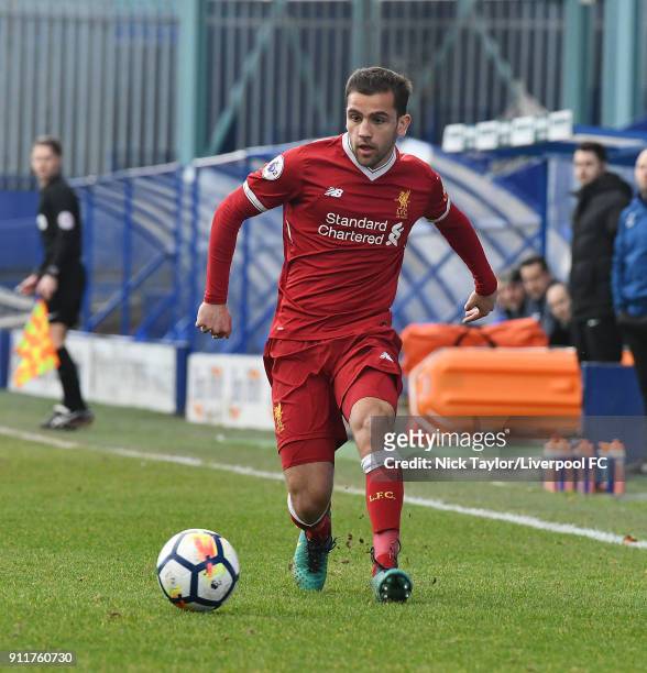 Juanma Garcia of Liverpool during the Premier League 2 match between Liverpool and Derby County at Prenton Park on January 28, 2018 in Birkenhead,...