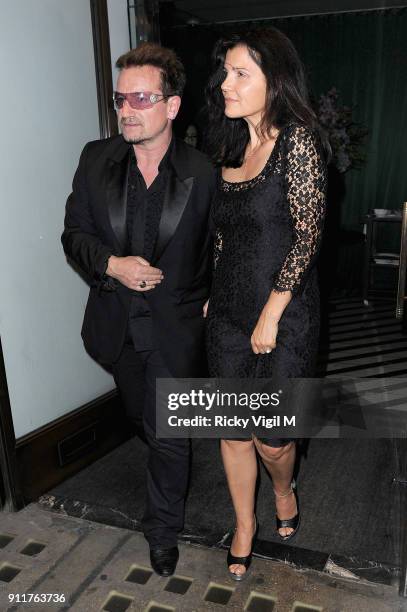 Bono and his wife Ali Hewson depart Cecconi's Restaurant on May 23, 2012 in London, England.