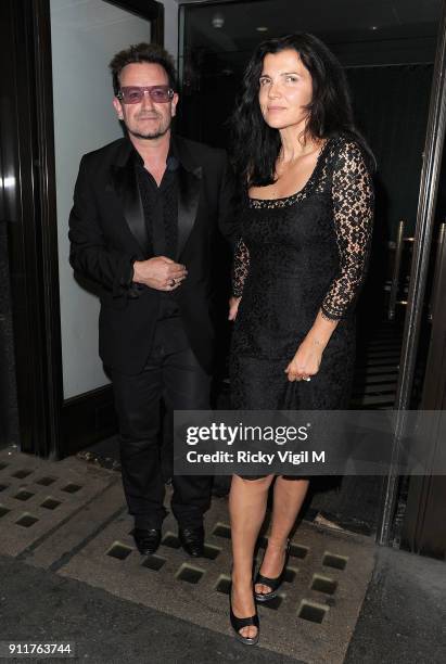 Bono and his wife Ali Hewson depart Cecconi's Restaurant on May 23, 2012 in London, England.