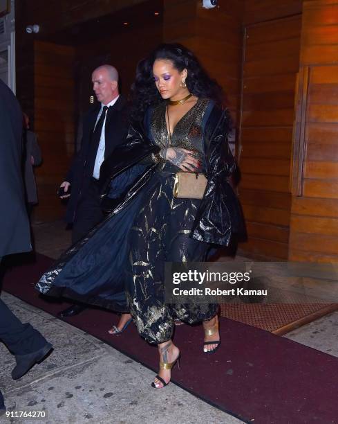 Rihanna seen at 1-Oak nightclub after partying with rumor boyfriend Hassan Jameel after attending the 2018 Grammy Awards after party on January 28,...