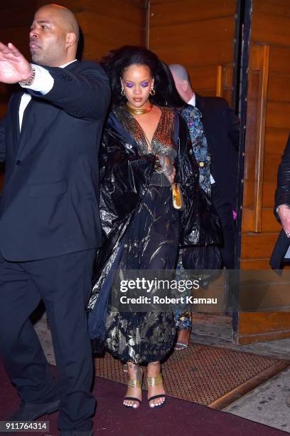 Rihanna seen at 1-Oak nightclub after partying with rumor boyfriend Hassan Jameel after attending the 2018 Grammy Awards after party on January 28,...