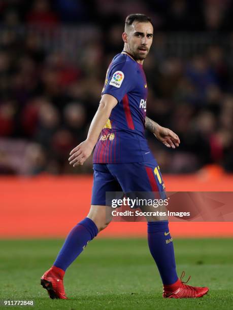 Paco Alcacer of FC Barcelona during the La Liga Santander match between FC Barcelona v Deportivo Alaves at the Camp Nou on January 28, 2018 in...