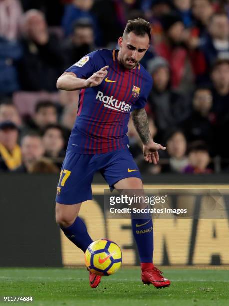 Paco Alcacer of FC Barcelona during the La Liga Santander match between FC Barcelona v Deportivo Alaves at the Camp Nou on January 28, 2018 in...