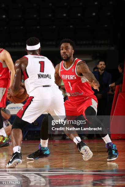 Hidalgo, TX Tony Wroten of the Rio Grande Valley Vipers defends against Ike Nwamu of the Sioux Falls Skyforce during an NBA G-League game on January...