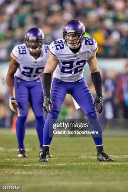 Minnesota Vikings free safety Harrison Smith looks on during the NFC Championship Game between the Minnesota Vikings and the Philadelphia Eagles on...