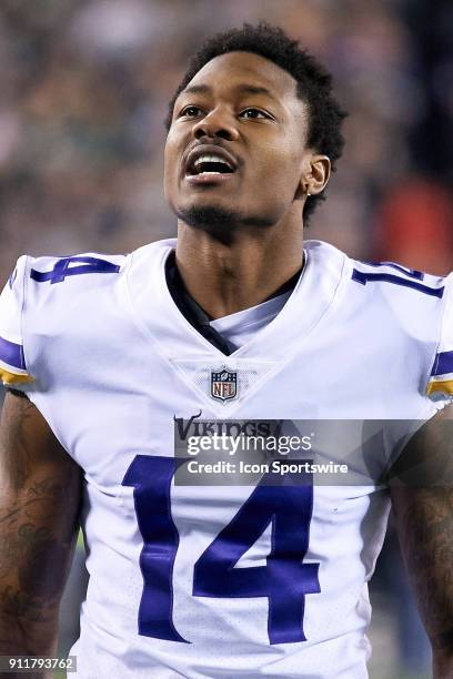 Minnesota Vikings wide receiver Stefon Diggs looks on during the NFC Championship Game between the Minnesota Vikings and the Philadelphia Eagles on...
