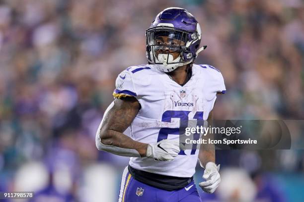 Minnesota Vikings running back Jerick McKinnon looks on during the NFC Championship Game between the Minnesota Vikings and the Philadelphia Eagles on...