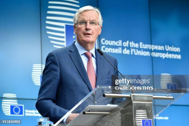 European Union Chief Negotiator in charge of Brexit negotiations, Michel Barnier gives a press after a General affairs council debate on the article...