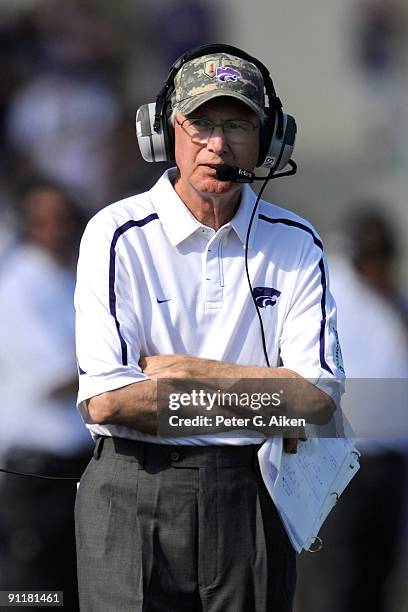 Head coach Bill Snyder of the Kansas State Wildcats during a game against the Tennessee Tech Golden Eagles at Bill Snyder Family Football Stadium on...