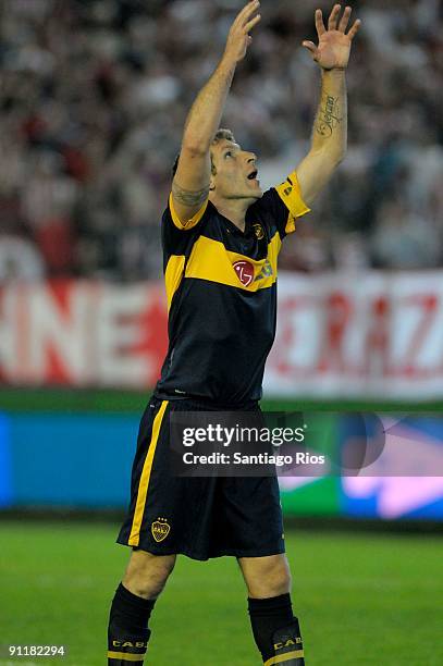 Martin Palermo of Boca Juniors gestures during an Argentina's first division soccer match on September 26, 2009 in Buenos Aires, Argentina. .