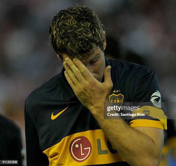 Martin Palermo of Boca Juniors gestures during an Argentina's first division soccer match on September 26, 2009 in Buenos Aires, Argentina. .