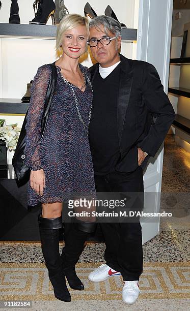 Antonella Elia and Designer Giuseppe Zanotti attend the presentation of Vicini Spring/Summer Collection as part of Milan Fashion Week on September...